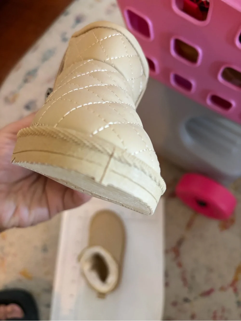 Quilted Faux-Shearling Lined Toddler Boots - Tan